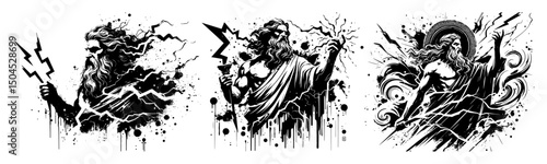 mythological gods in powerful black and white vector illustrations