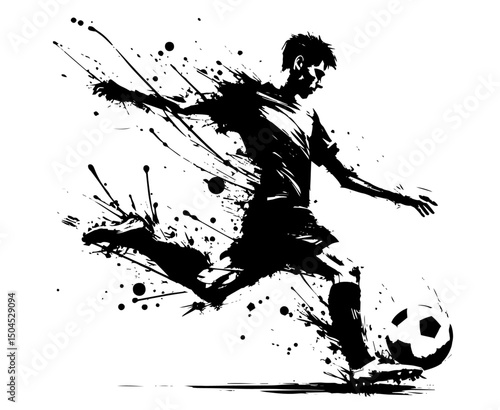 soccer player running with ball in dynamic ink style