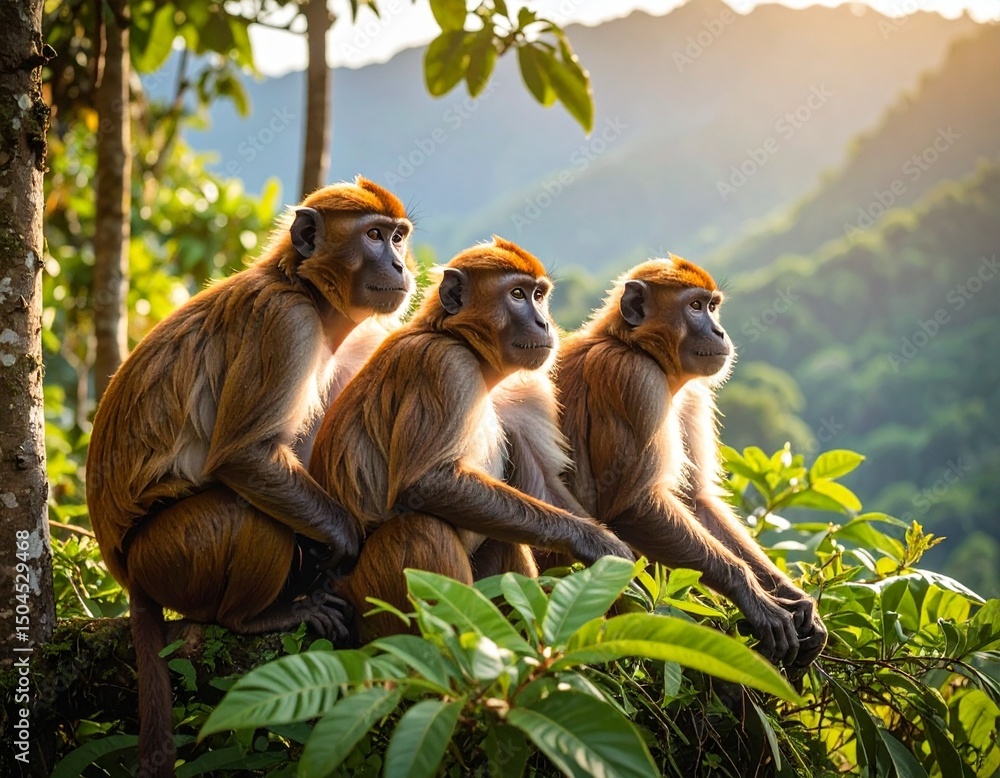 Obraz premium 정글에서 보여지는 원숭이들