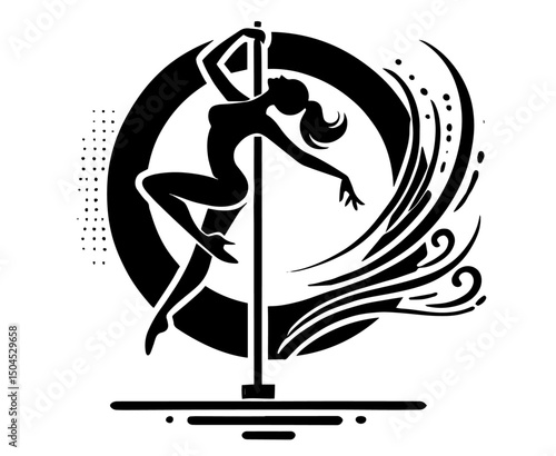 pole dancer silhouette in elegant black and white vector design