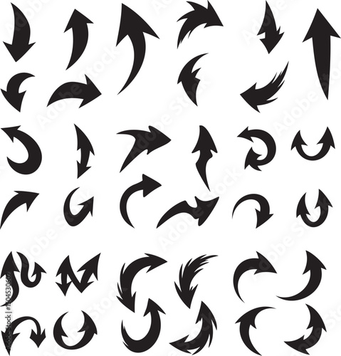 Collection of stylized black arrow icons
