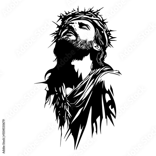 Wallpaper Mural jesus with crown of thorns looking upward in dramatic style Torontodigital.ca