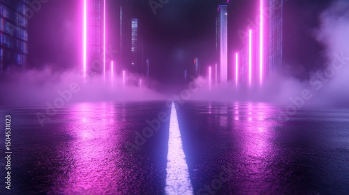 Wallpaper Mural Futuristic neon cityscape with wet streets at night Torontodigital.ca