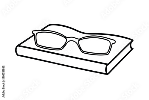 Eyeglasses resting on a closed hardcover book simple line art illustration