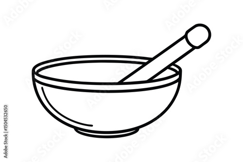 Simple line drawing of mortar and pestle bowl and stick
