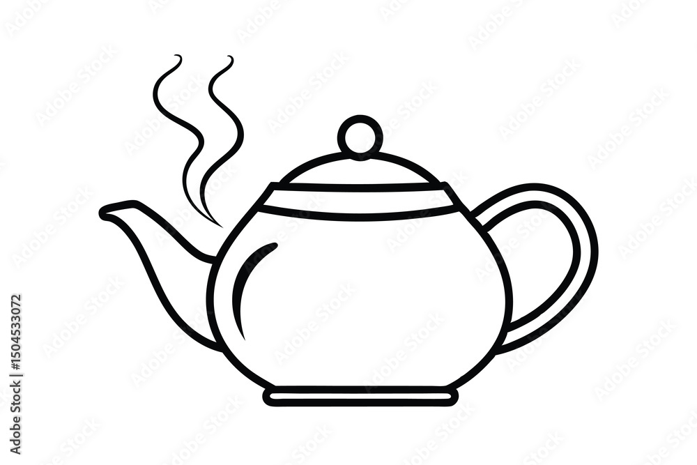 A simple line drawing of a teapot with steam A simple line drawing of a teapot with steam