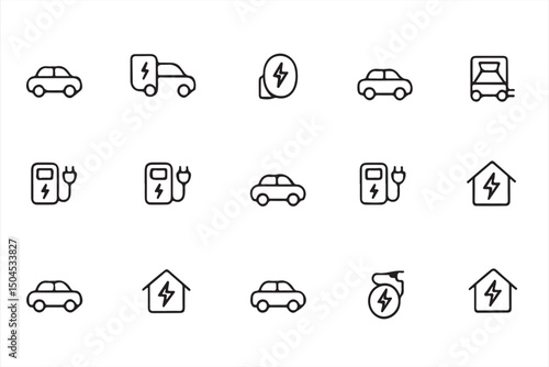 Electric Car Charging Icon Set