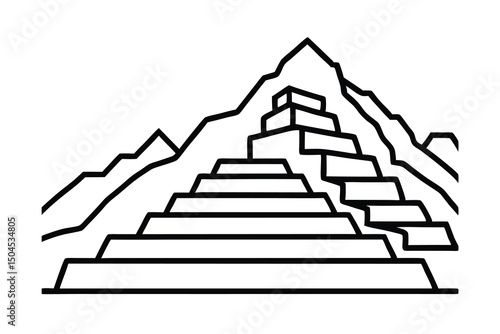 Line art illustration of a mountaintop pyramid structure