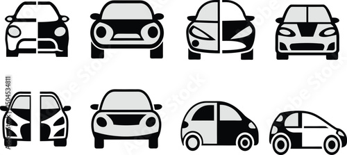 car logo icon set, flat and outline smart car symbols for apps and UI.