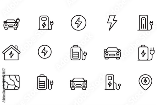 Power and Charging Station Line Icons