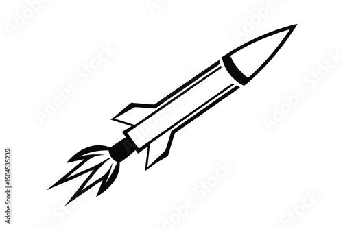 Black and white missile launching icon graphic design
