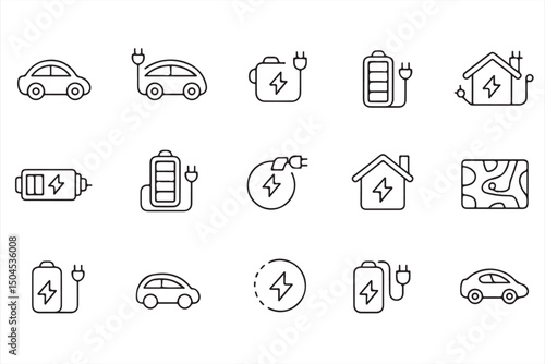 Eco and Electric Vehicle Charging Line Icons