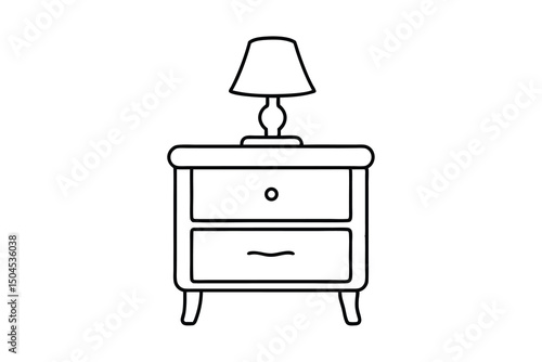 Two drawer nightstand with table lamp simple line art illustration