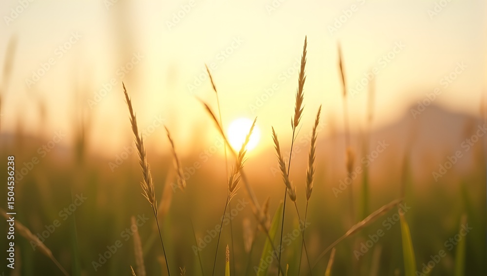 Sunrise Over Wheat Field with Warm Sunlight