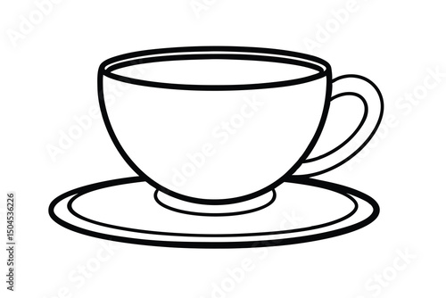 A simple line drawing of a teacup and saucer
