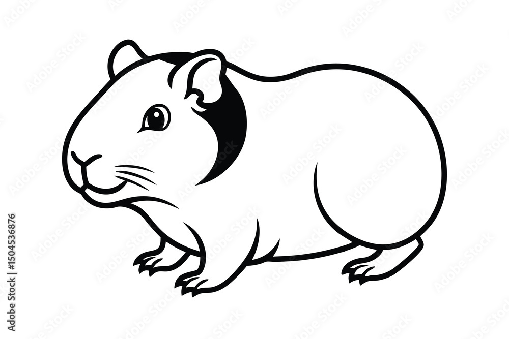 Obraz premium Adorable guinea pig illustration black and white line art