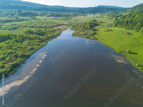 étang des Lésines et le Marais de Vaux  à Plateau d'Hauteville dans l'Ain, vue aérienne
