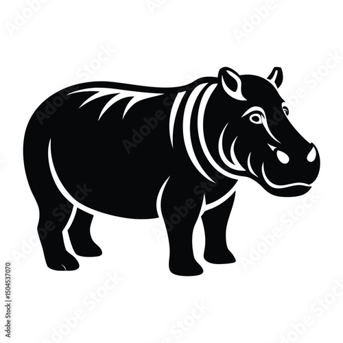 Silhouette of Hippo, Funny Hippo Vector Illustration Cartoons, Clipart, Line Art Design on White Background