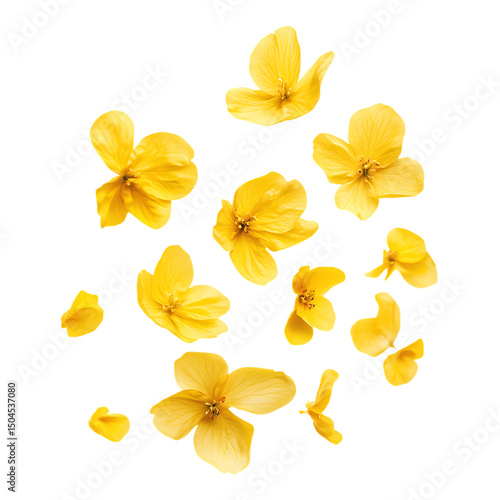 Springtime yellow petal flowers levitate in air png