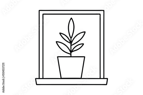 Simple line drawing houseplant potted plant windowsill decor