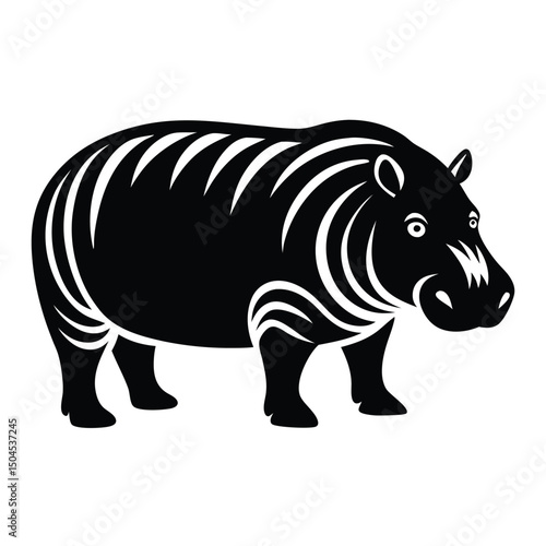 Silhouette of Hippo, Funny Hippo Vector Illustration Cartoons, Clipart, Line Art Design on White Background