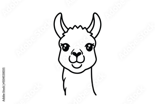 Adorable cartoon llama head outline cute animal illustration