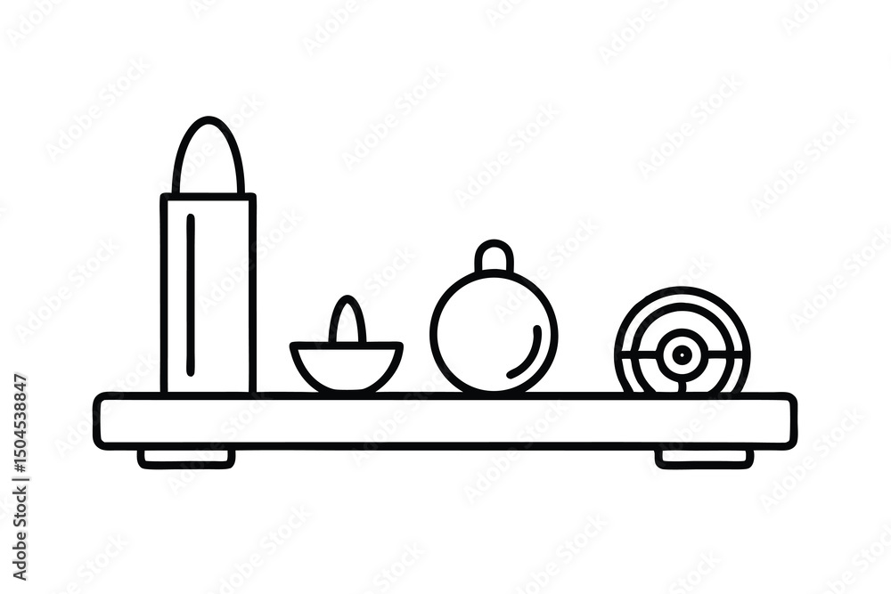Obraz premium Simple line art shelf displaying various items
