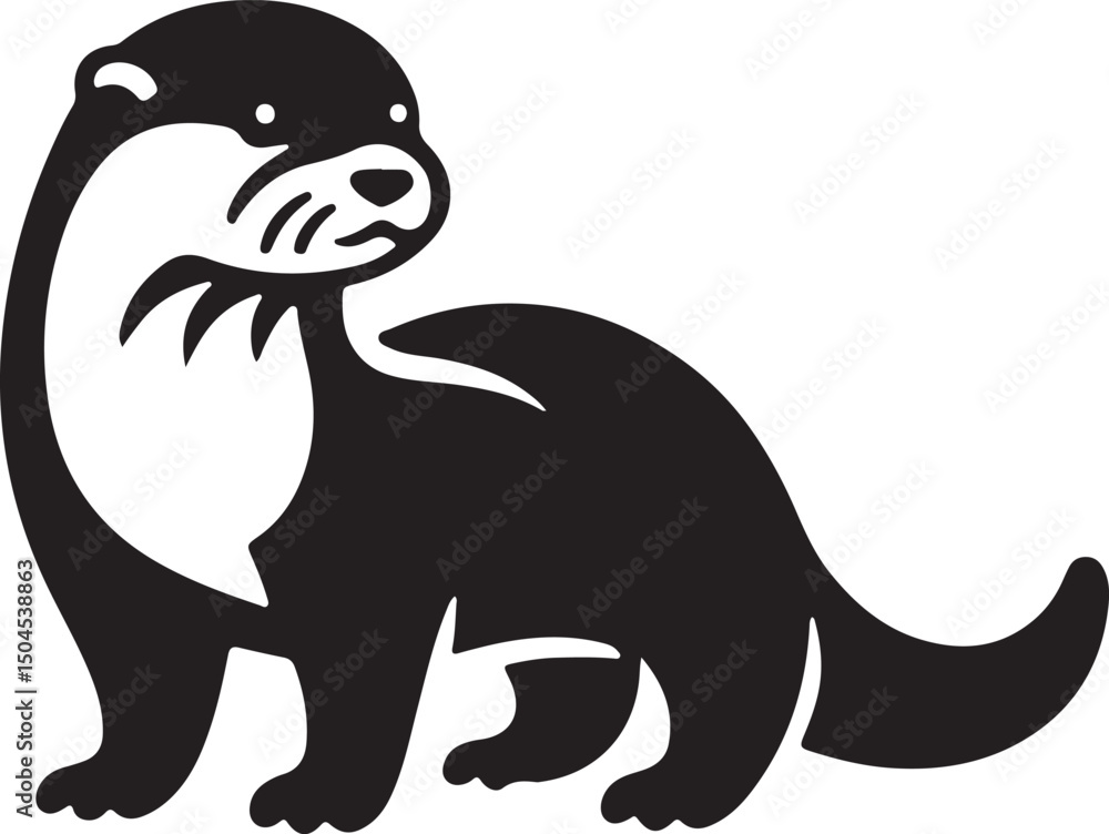 Fototapeta premium Otter Black Silhouette Vector, Playful River Animal Clipart & Wildlife Design