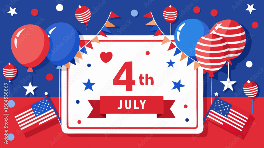 Obraz premium Celebrating Fourth of July with American flags balloons and joyful patriotic spirit against blue and
