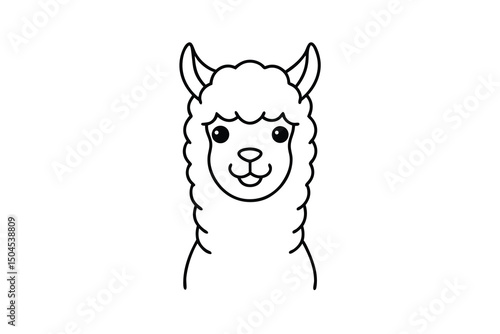 Adorable cartoon alpaca face outline illustration
