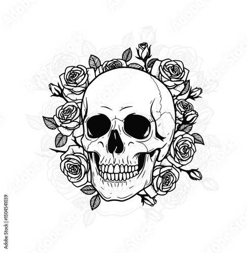 Skull with Roses Clipart
