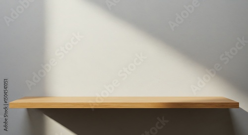 Empty Shelf Minimalist Wooden Shelf with Sunlight Beam, Perfect for Product Display
