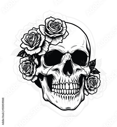 Skull with Roses in Eye Sockets EPS