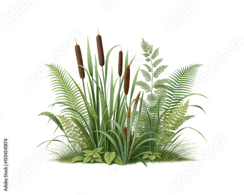 Vertical Layout of Green Plants and Cattails
