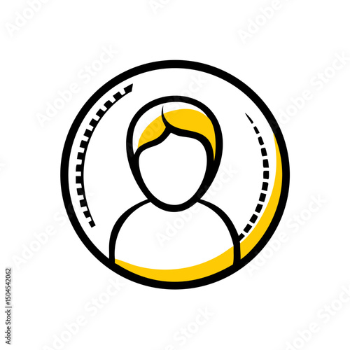 Stylized user profile icon featuring a circular design with yellow accents