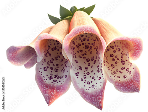 Digitalis Flower with Bell Shaped Blooms and Speckled Interior on Transparent Background