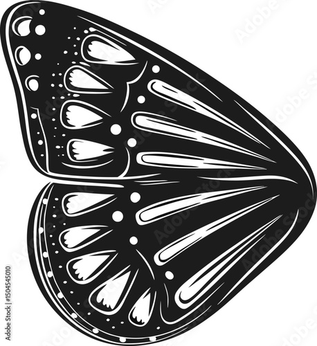 Monarch butterfly wing illustration in black and white, nature inspired design
