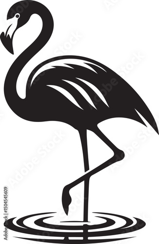 Flamingo Black Silhouette Vector, Tropical Bird Clipart & Elegant Wildlife Design