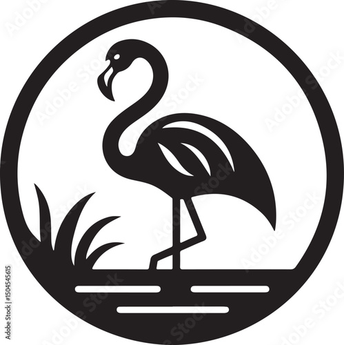 Flamingo Black Silhouette Vector, Tropical Bird Clipart & Elegant Wildlife Design