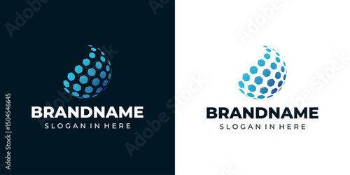 Tech Globe Logo with Hexagon Pattern, Modern blue tech globe logo with hexagonal pattern
