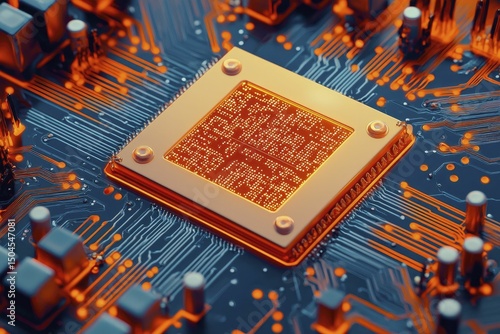 High Tech CPU Circuit Board with Advanced Microchip and Intricate Electronic Pattern