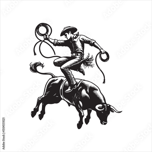 Bull Rodeo Showdown – Cowboy Riding a Bucking Bull in Action

