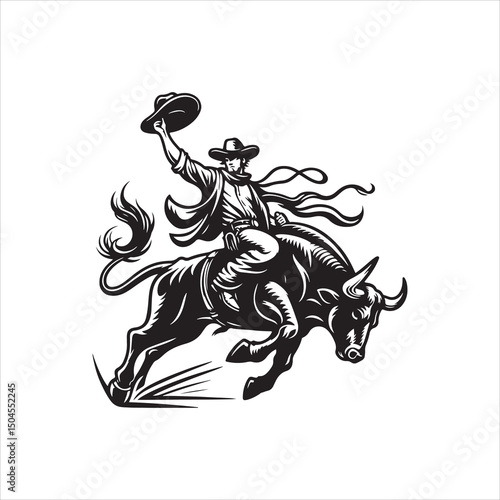 Bull Rodeo Showdown – Cowboy Riding a Bucking Bull in Action

