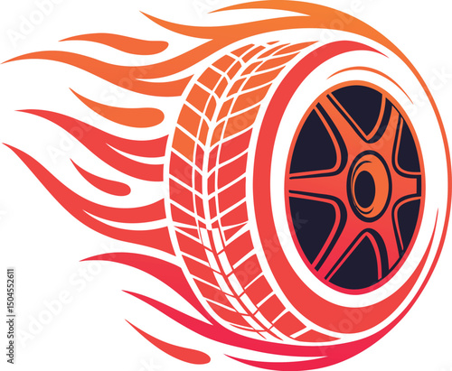 Fast Wheel With Fiery Flames: A Dynamic Automotive Logo Design Concept.