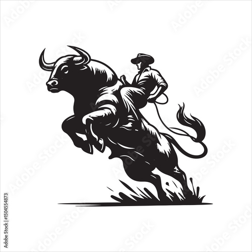Bull Rodeo Showdown – Cowboy Riding a Bucking Bull in Action

