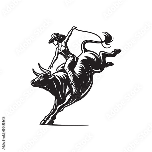 Bull Rodeo Showdown – Cowboy Riding a Bucking Bull in Action

