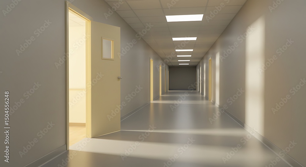 Fototapeta premium Open Door to New Opportunities Exploring the Architectural Design of a Modern Corridor