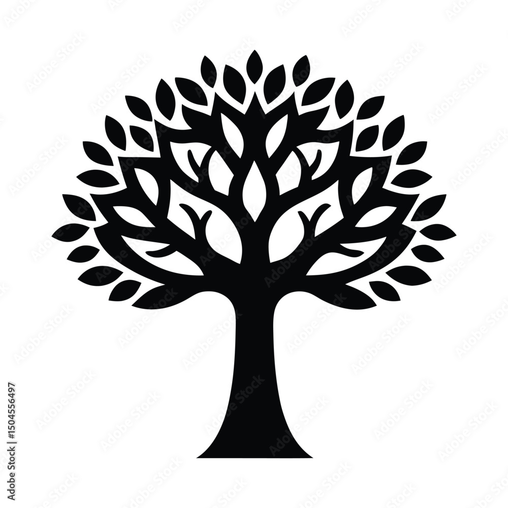 Tree with rounded crown stencil icon vector silhouette Tree with rounded crown stencil icon vector silhouette