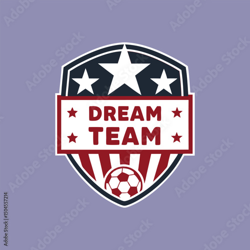 Soccer team logo, shield emblem, soccer ball icon, sports branding
