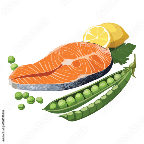 Classic Salmon Fillet Steak Ingredients - Vector Illustration